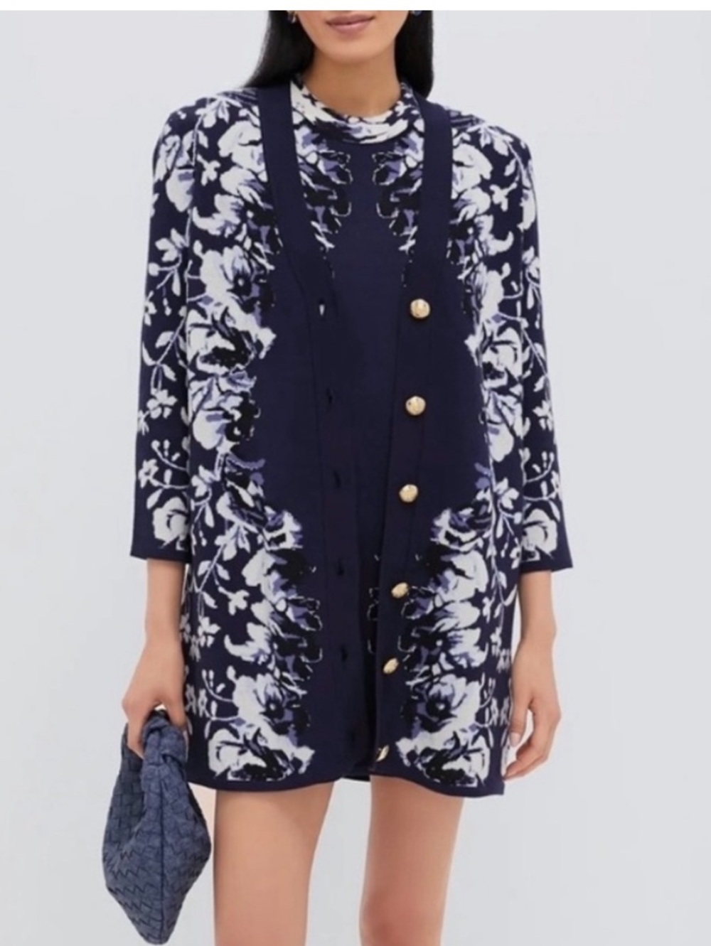 Tuckernuck Floral Horizon Knit Jacquard Cardigan floral navy cream size M - Picture 5 of 17